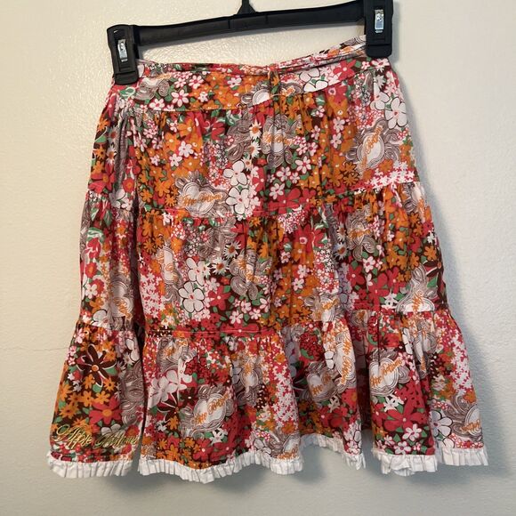Vintage Apple Bottom Floral Mini Skirt Y2K Boho Ruffle Hem Tie Waist- Small - Picture 9 of 10